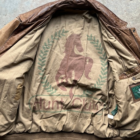 VTG Hunt Club Vintage Distressed Brown Leather Bomber Aviator Jacket Mens Large - Picture 5 of 13